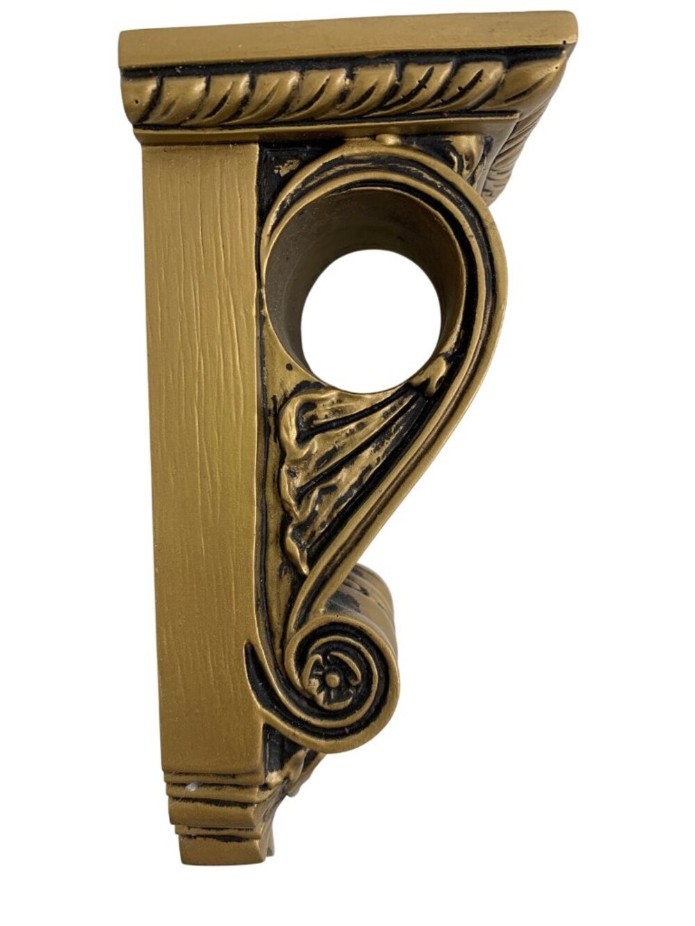 Vintage 90s Gold Wood Wall Bracket Support For Curtain Rod Ornate Design